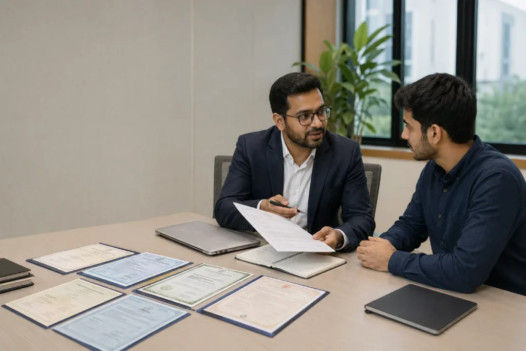 Consultant explaining licenses required to start a business in Karnataka