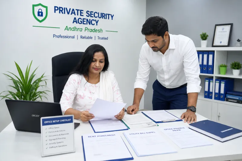 Office setup for a private security agency license in Andhra Pradesh