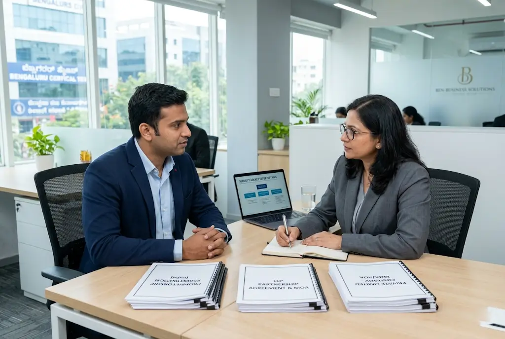 Indian entrepreneur choosing a business structure for a security agency
