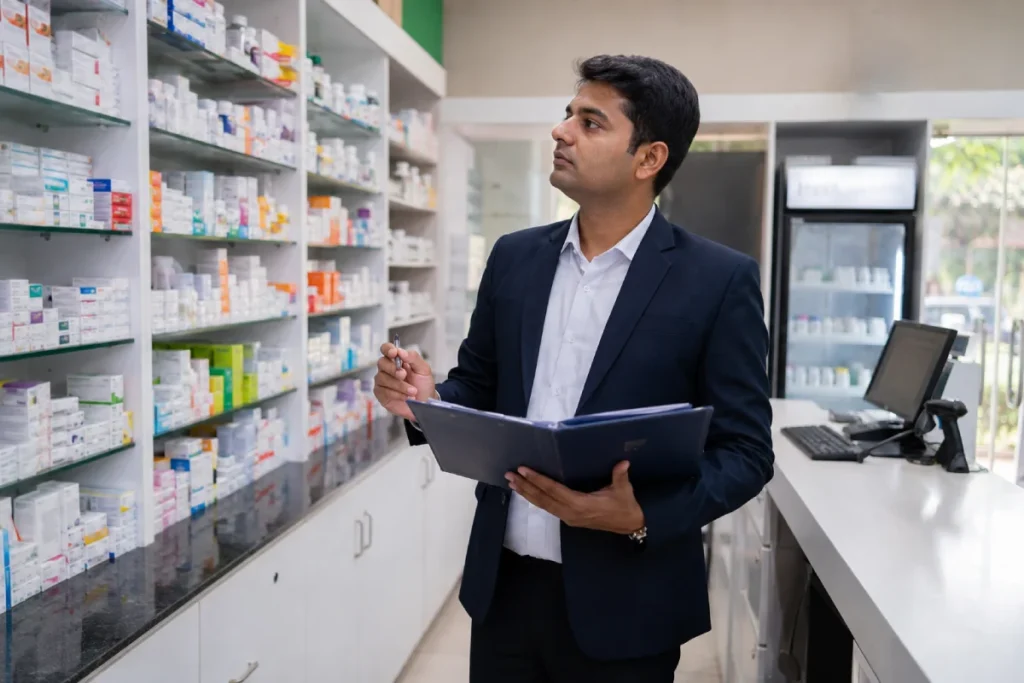 Medical store license in Bangalore premises and storage check