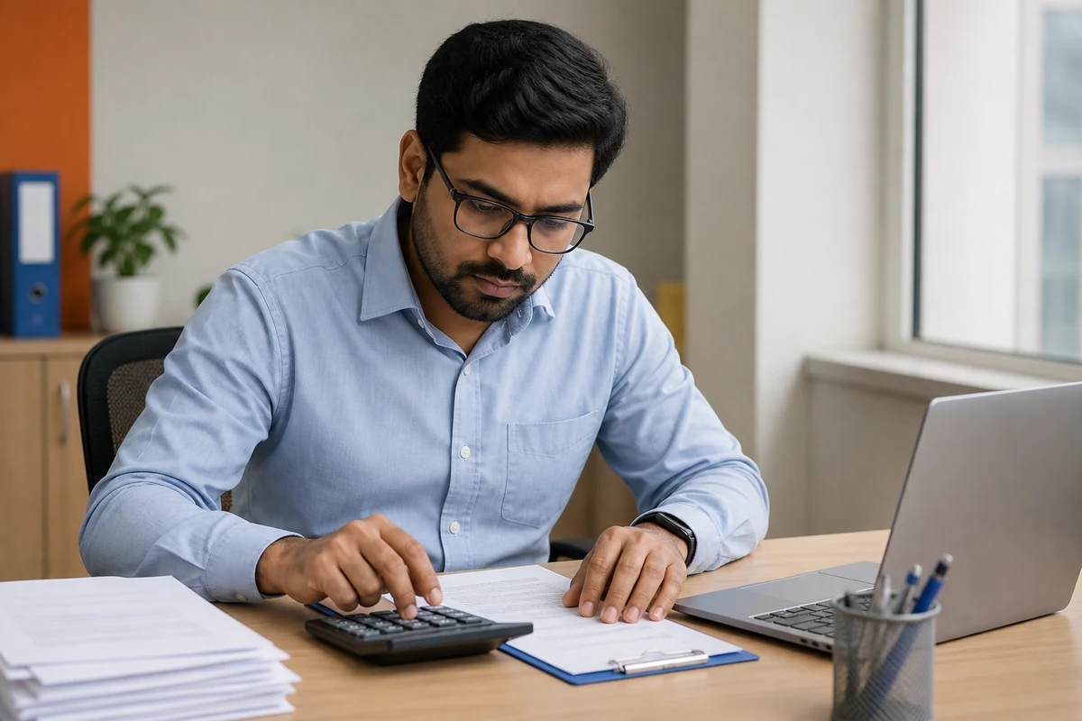Payroll accountant reconciling salary and employee records