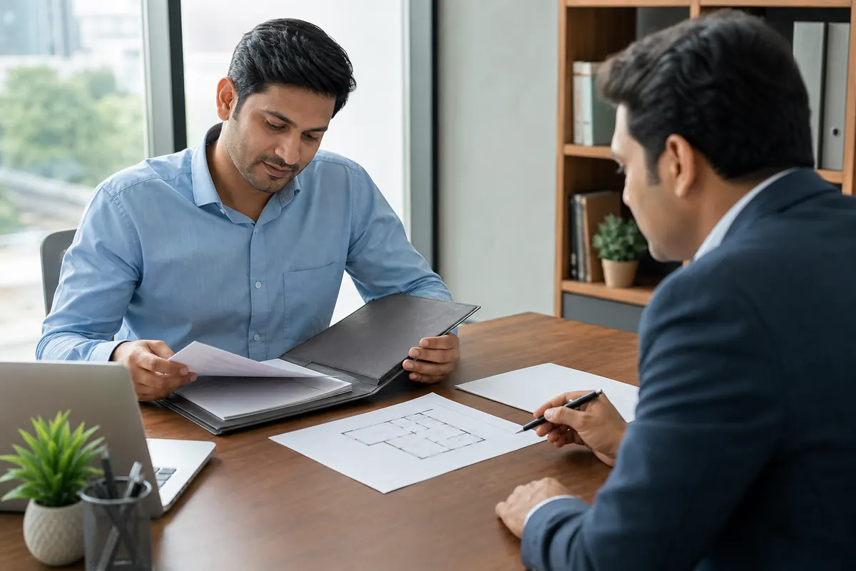 Business owner reviewing premises and address documents for GST registration