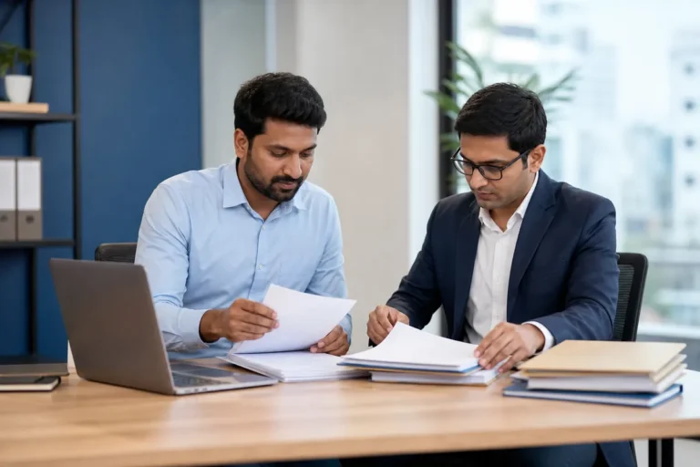 Indian entrepreneur organising documents for a GST registration application