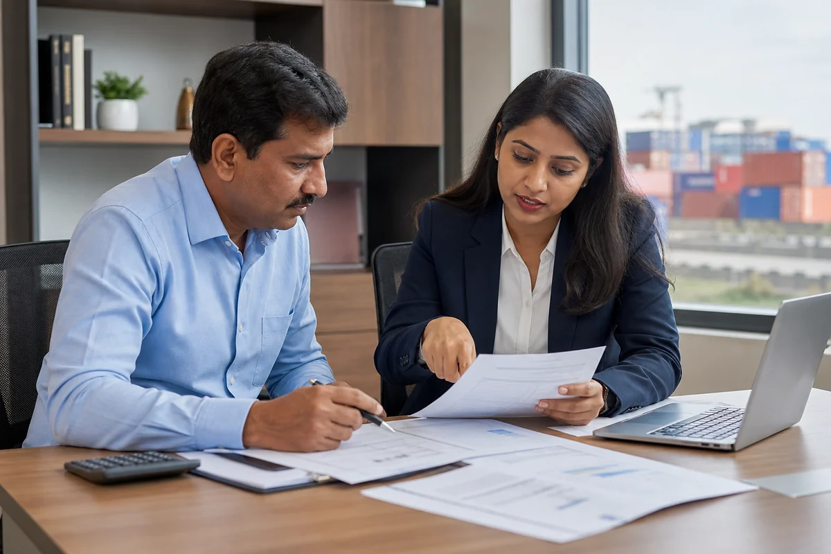 Indian importer and compliance consultant reviewing business documents