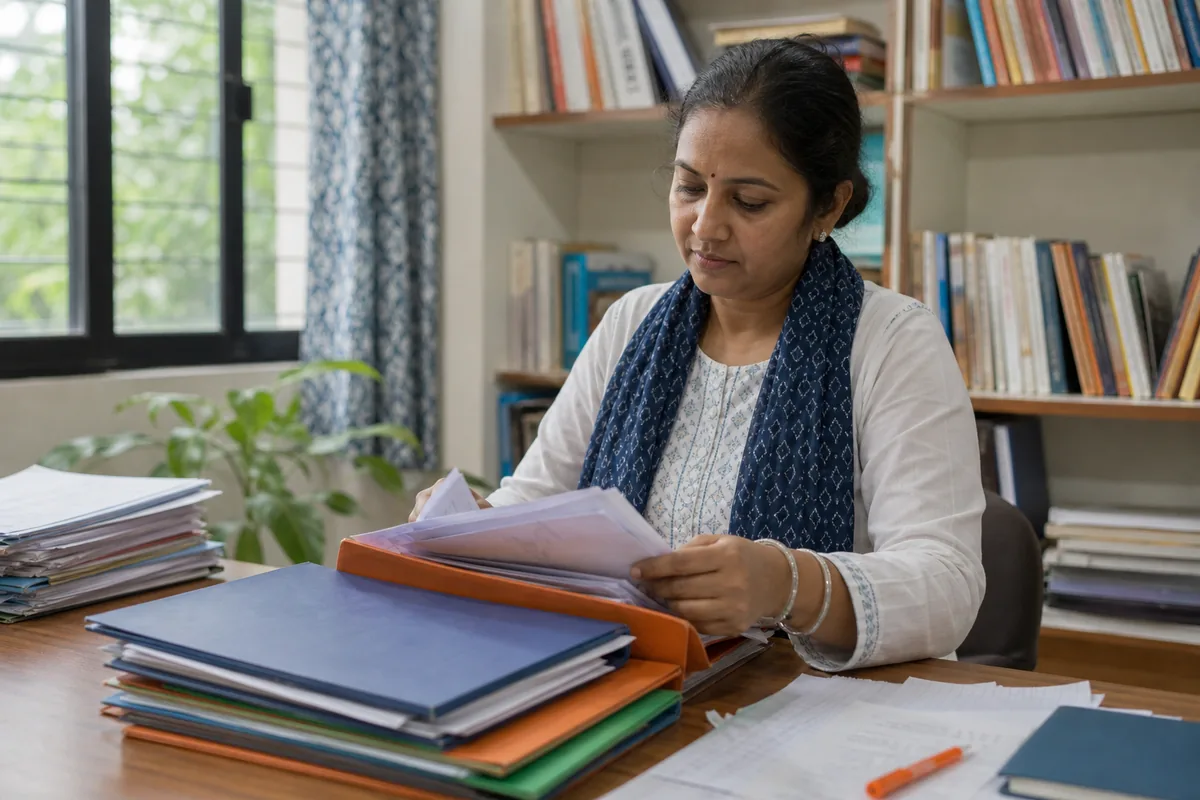 Nonprofit coordinator organising programme and accounting files